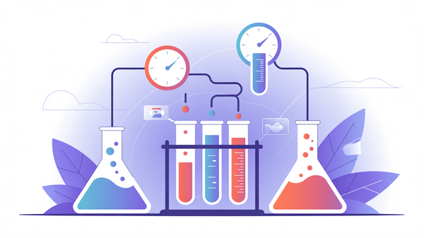 Abstract illustration of LLM evaluation framework in production with scientific testing pipelines and quality gates