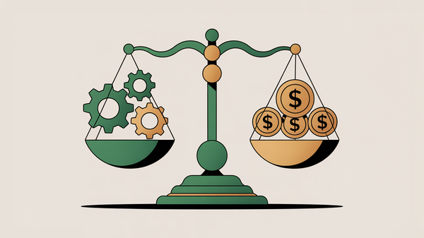 Abstract illustration of ROI measurement framework balancing automation investment against business returns